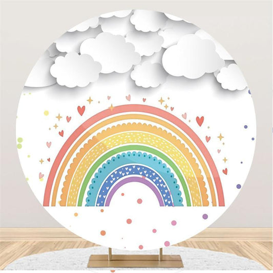 Lofaris White Clouds With Rainbow Circlr Birthday Backdrop