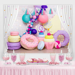 Lofaris White Curtain Color Balloon Donut Macaron Backdrop