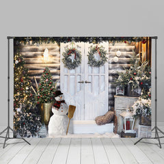 Lofaris White Door And Light Snowman Winter Party Backdrop