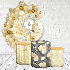 Lofaris White Floral And Clock Round Glitter Wedding Backdrop Kit