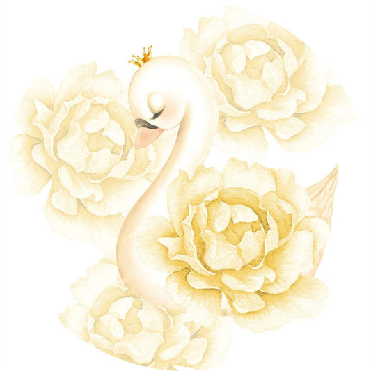 Lofaris White Floral And Swan Round Baby Shower Decro Backdrop