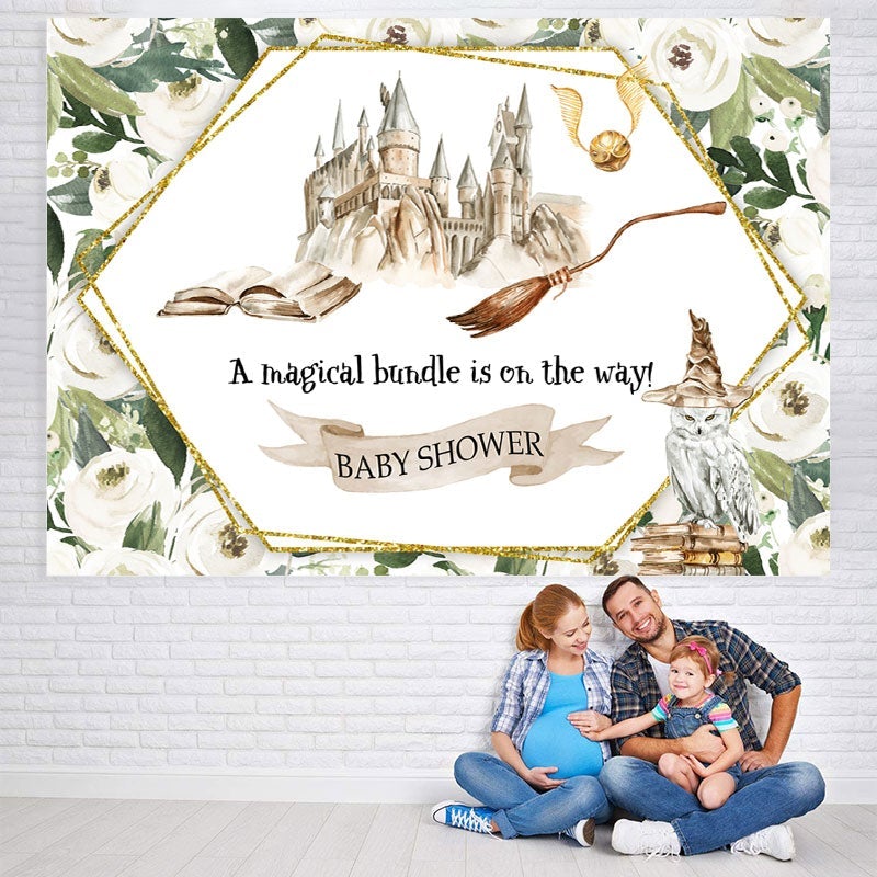 Lofaris White Floral Harry Potter-themed Baby Shower Backdrop