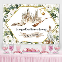 Lofaris White Floral Hogwarts Castle Baby Shower Backdrop