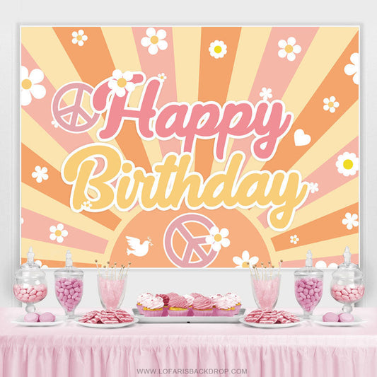 Lofaris White Floral Orange Stripes Happy Birthday Backdrop