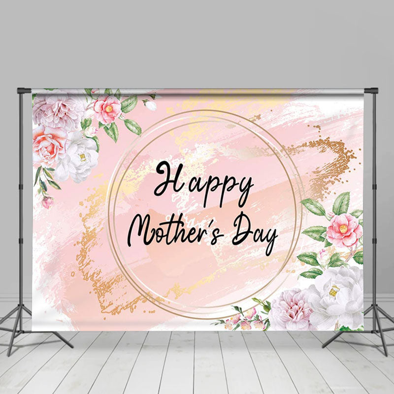 Lofaris White Floral Pink Abstract Happy Mothers Backdrop