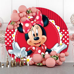 Lofaris White Floral Round Red Mouse Happy Birthday Backdrop