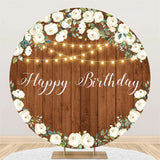 Load image into Gallery viewer, Lofaris White Flower Glitter Light Happy Birthday Round Backdrop