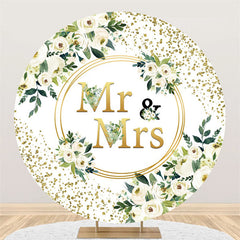 Lofaris White Flower Gold Mr And Mrs Wedding Circle Backdrop