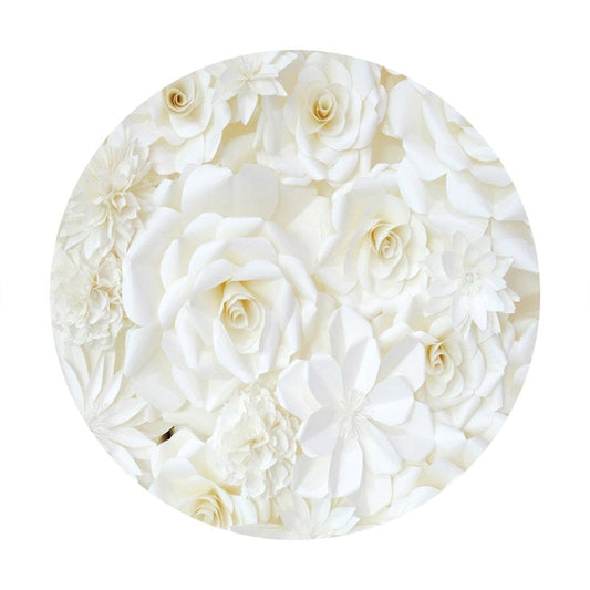 Lofaris White Flower Round Happy Birthday Backdrop For Party