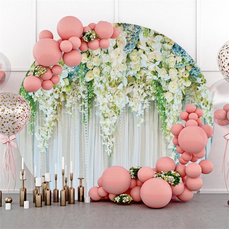 Lofaris White Flowers And Leaf Curtain Themed Wedding Backdrop