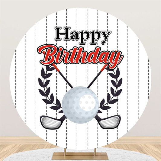 Lofaris White Golf Ball Stripe Happy Birthday Round Backdrop