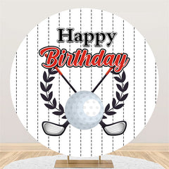 Lofaris White Golf Ball Stripe Happy Birthday Round Backdrop