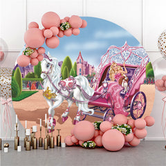 Lofaris White Horse And Pink Princess Round Birthday Backdrop
