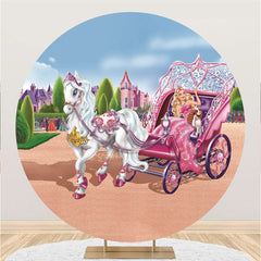 Lofaris White Horse And Pink Princess Round Birthday Backdrop