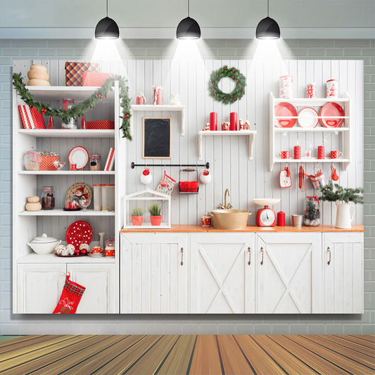 Lofaris White Kitchen Theme Merry Christmas Holiday Backdrop
