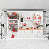 Load image into Gallery viewer, Lofaris White Kitchen Wood Wall Photo Backdrops for Christmas