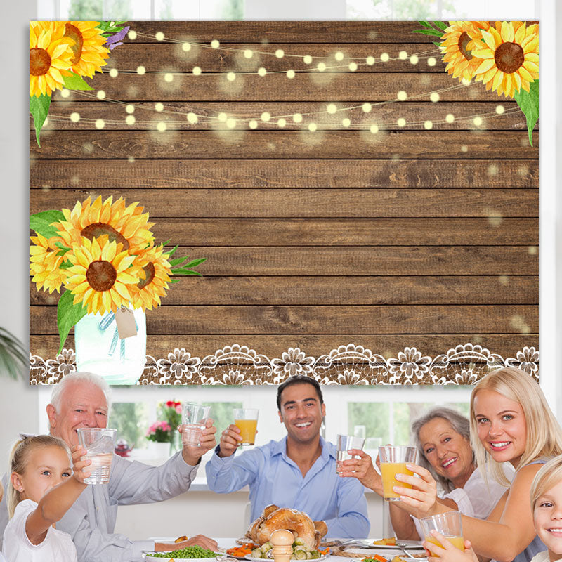 Lofaris White Lace and Sunflowers Wooden Backdrop for Party
