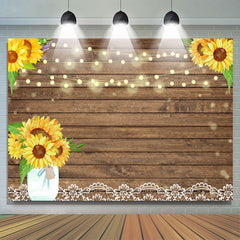 Lofaris White Lace and Sunflowers Wooden Backdrop for Party