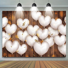 Lofaris White Love Ballon And Brown Wood Valentines Backdrop