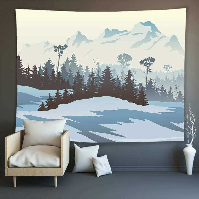 Lofaris White Mountain Forest Fairytale Landscape Wall Tapestry