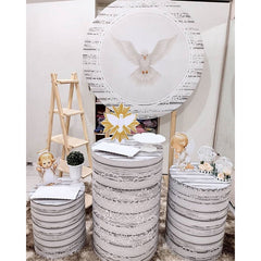 Lofaris White Pigeon Round Grey Baby Shower Decoration Backdrop Kit