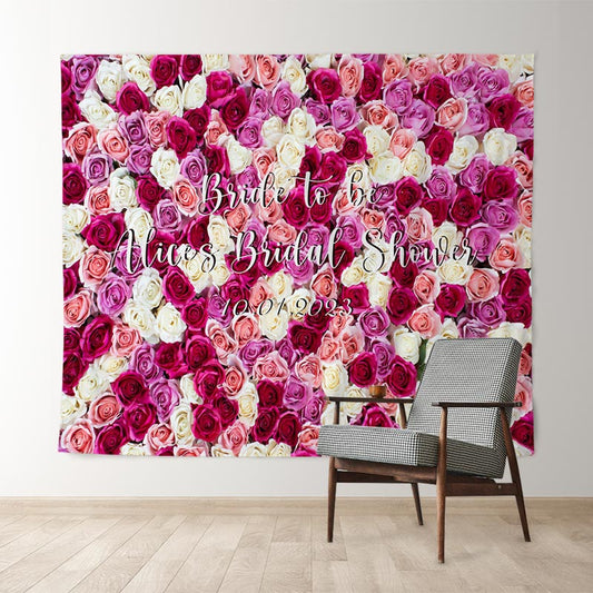 Lofaris White Pink And Purple Roses Bridal Shower Backdrop