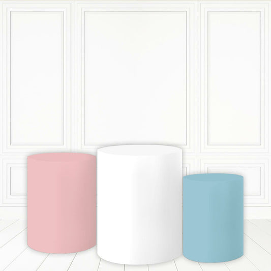 Lofaris White Pink Cylinder Cover Printed Fabric Cake Table