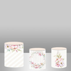 Lofaris White Pink Flowers Backdrop Plinth Cylinder Cover Kit