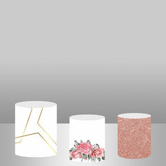 Lofaris White Pink Glitter Flower Backdrop Cake Table Cover Kit