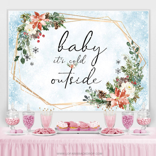 Lofaris White Red Floral Winter Snow Blue Baby Shower Backdrop