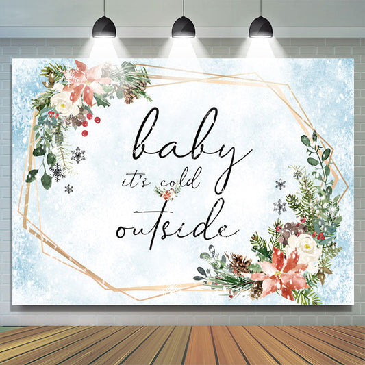 Lofaris White Red Floral Winter Snow Blue Baby Shower Backdrop