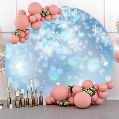 Lofaris White Snow Glitter Blue Merry Christmas Round Backdrop