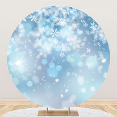 Lofaris White Snow Glitter Blue Merry Christmas Round Backdrop