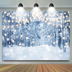 Lofaris White Snowfield Glitter Light Woods Christmas Backdrop