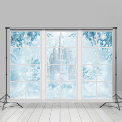 Lofaris White Snowflake And Castle Blue Backdrop For Winter