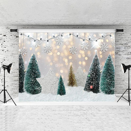 Lofaris White Snowflake And Tree Glitter Christmas Backdrop
