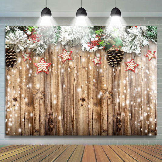 Lofaris White Snowy Christmas Tree With Stars Wooden Backdrop