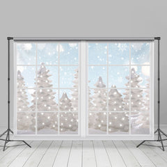 Lofaris White Snowy World Glitter Window Backdrops for Winter