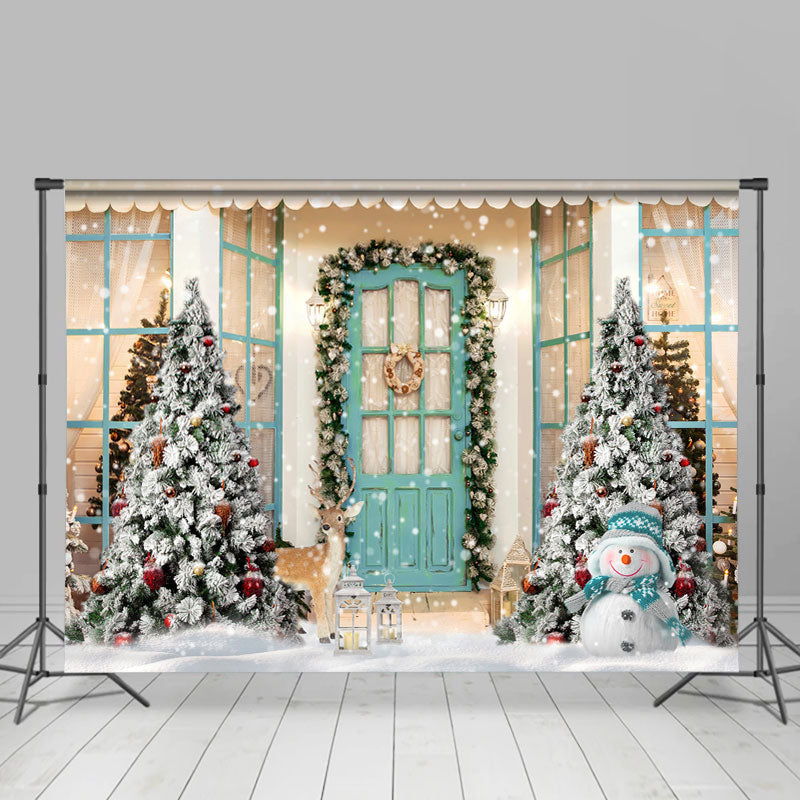 Lofaris White Snowy World With Christmas Trees Outside Door