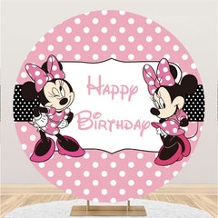 Lofaris White Spot Round Pink Mouse Happy Birthday Backdrop Kit