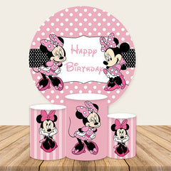 Lofaris White Spot Round Pink Mouse Happy Birthday Backdrop Kit