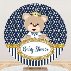 Lofaris White Strip Brown Bear Baby Shower Circle Backdrop