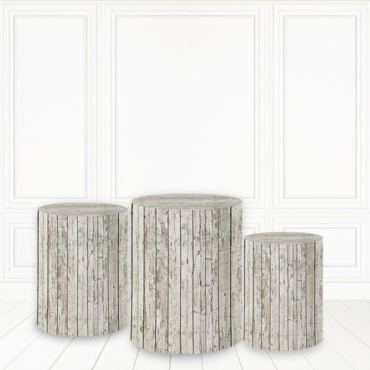 Lofaris White Stripe Cylinder Cover Wood Theme Pillar Wrap