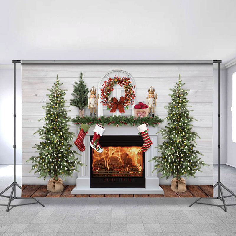 Lofaris White Stripe Fireplace Christmas Backdrop For Party