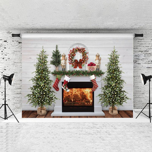 Lofaris White Stripe Fireplace Christmas Backdrop For Party