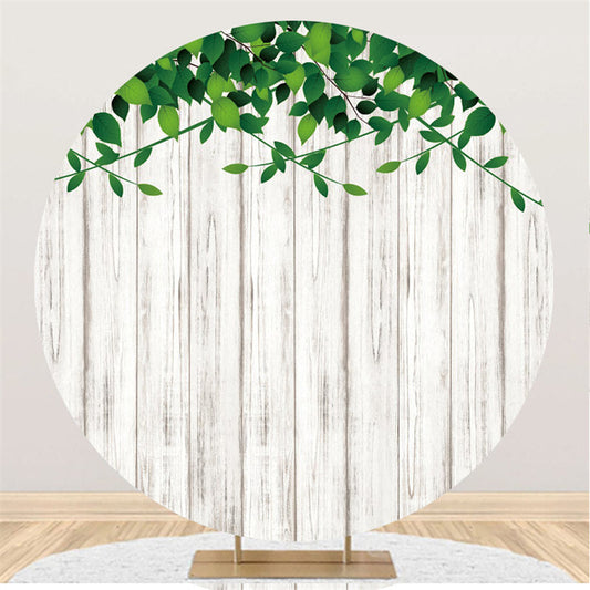 Lofaris White Striped Wood Theme Happy Birthday Round Backdrop