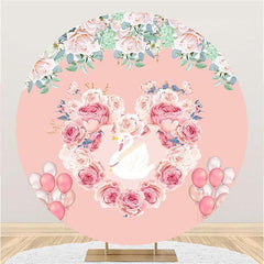 Lofaris White Swan And Pink Floral Round Baby Shower Backdrop