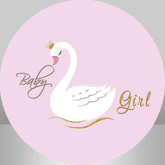 Lofaris White Swan And Pink Girls Round Baby Shower Backdrop