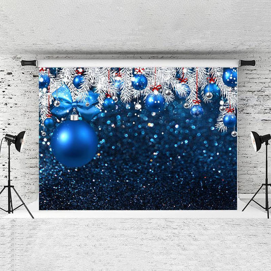 Lofaris White Tree Blue Balls Glitter Bokeh Backdrops for Christmas