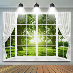 Lofaris White Window Curtains Green Grass Spring Backdrop